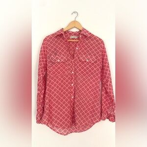 mahogany Red Patterned Button-Up Shirt blouse size medium